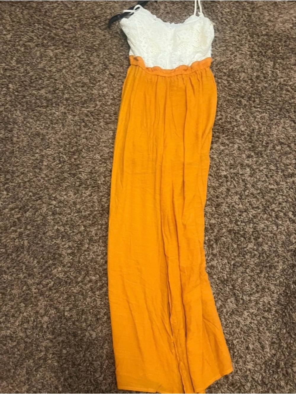 White Lace Top Jumpsuit with Mustard Yellow Pants